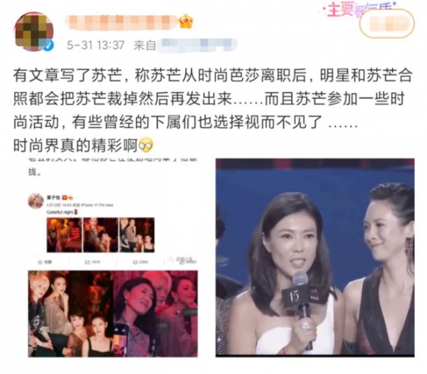 势利眼苏芒曾和章子怡互称闺蜜辞职后合影被裁掉