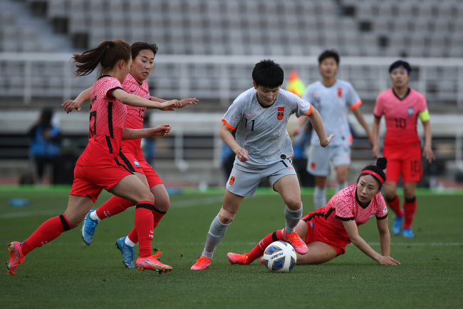 中国女足客场2-1韩国,掌握晋级东京奥运先机
