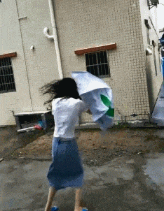 姑娘|搞笑GIF趣图:姑娘,这么大的风就不要打伞了,扔掉吧!