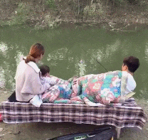 尔康|搞笑GIF: ?这一家三口真的有个性,也不怕掉下去了。