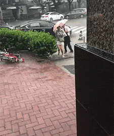 妹子|搞笑GIF：下雨了，下雨了，好大哦