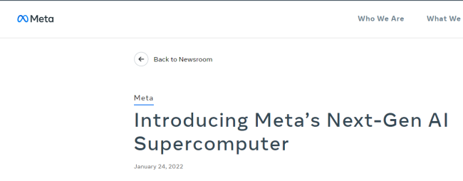 助力元宇宙基建 Meta推出新一代人工智能超级计算机